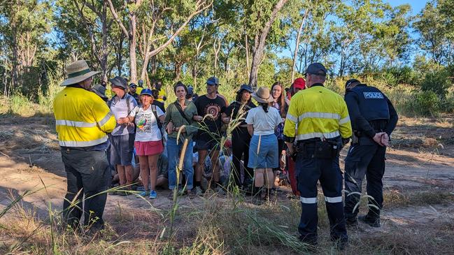 Around 40 Binybara Camp members attempted to block further land clearing at Lee Point on Wednesday, May 1. Picture: Zizi Averill