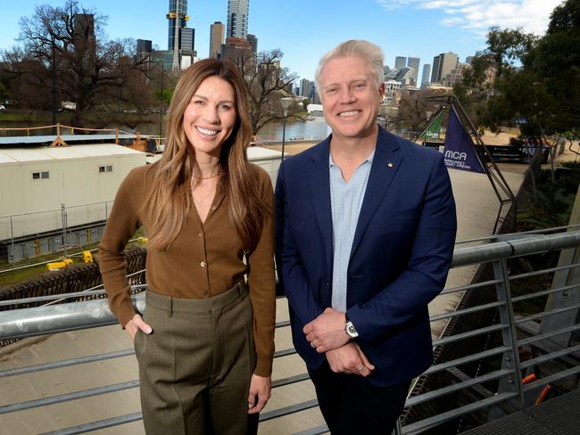 Arron Wood and Erin Deering are promising to help bring the ABBA virtual concert to Melbourne. Picture: Andrew Henshaw