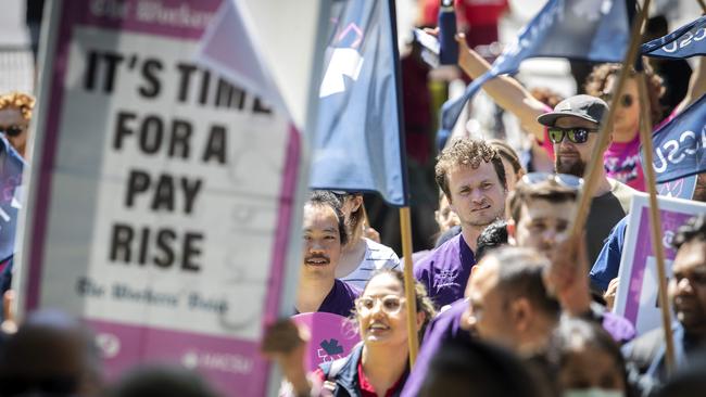 Tasmanian public sector unions march and rally at Hobart. Picture: Chris Kidd