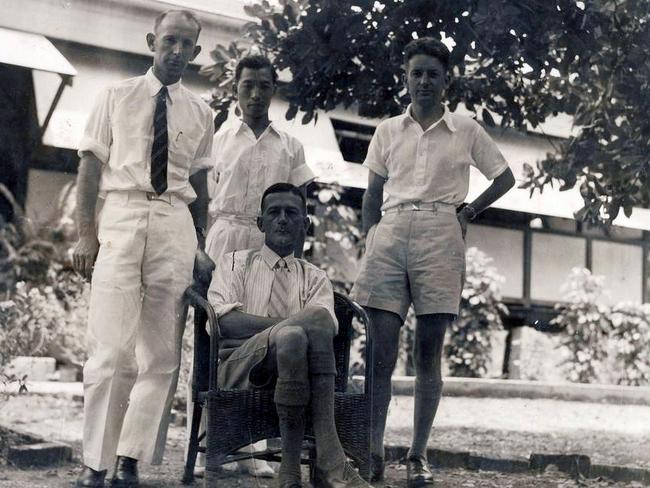 Murdered ... Dr Bernard Quin (seated) and Wilfred Shugg (standing on right) at the hospital on Nauru before the Japanese invasion.