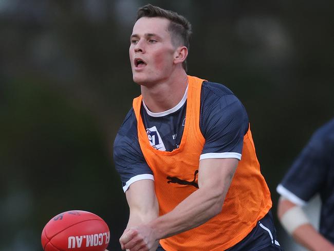 MELBOURNE, AUSTRALIA - APRIL 04: Ned Long of the VFL State team in action during a VFL State Team Training Session at Arden Street Ground on April 04, 2024 in Melbourne, Australia. (Photo by Daniel Pockett/AFL Photos/via Getty Images)