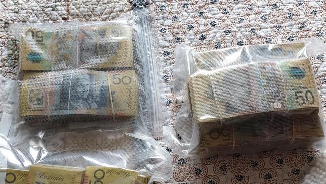 Cash seized during the raids. Images supplied by NSW POLICE