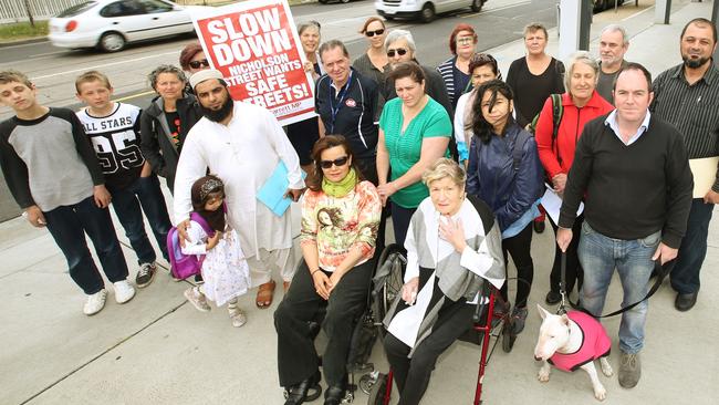 Friends and neighbours near the spot where Helene died. Picture: Mark Wilson