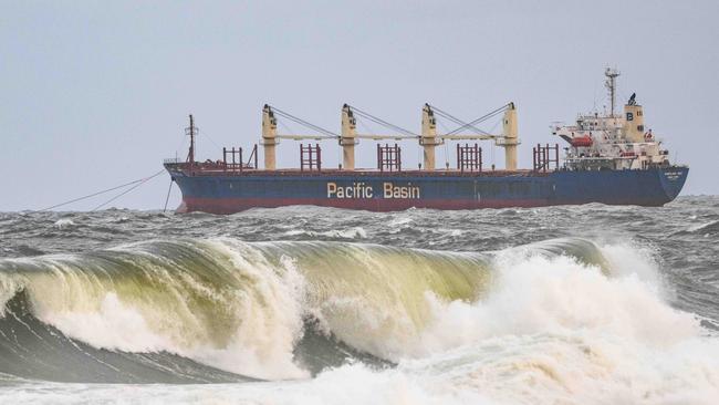 The Portland Bay bulk carrier, anchored off Cronulla, on Tuesday. Picture: James Gourley