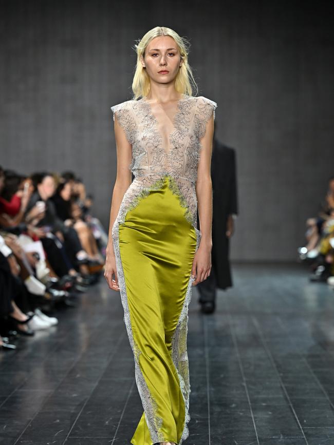 Charteuse! A model walks the runway during the BEARE PARK show at Australian Fashion Week 2025 at Carriageworks on May 13, 2025 in Sydney, Australia. (Photo by James Gourley/Getty Images)