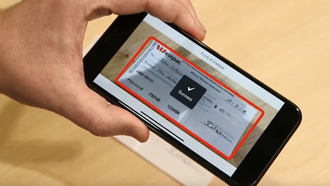 The new capability allowing Westpac customers to deposit a cheque using their phone. Picture: Supplied.