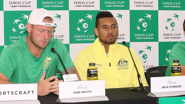 Sam Groth (left) is a former Davis Cup teammate of Nick Kyrgios. Picture: Wayne Ludbey