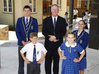 Riley Sidney, Archie Mechen, acting principal Gordon Johnstone, Ava Lavew and Jasmine Smith. Picture: Tertius Pickard