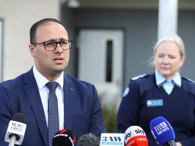 Victorian Minister for Corrections Enver Erdogan and Corrections Victoria Commissioner Larissa Strong. Picture: Alison Wynd