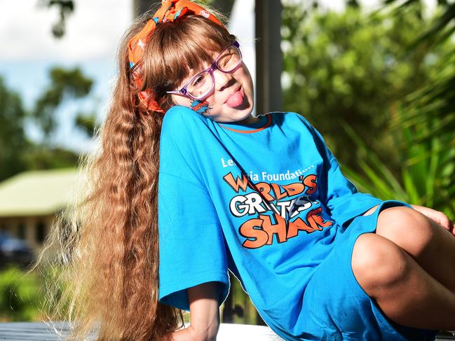 Billie Lewis 5, is in the Australian Top 10 highest donors for World's Greatest Shave having raised more than $10,000. Picture: Alix Sweeney