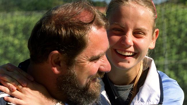 Jelena Dokic with her father Damir at White City in Sydney in 2000 where smiles masked the pain of reality.