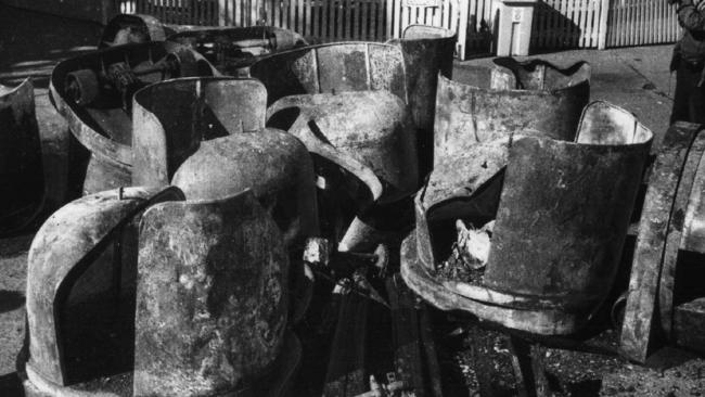 Charred remains of seats of the Ghost train. Picture: News Corp.