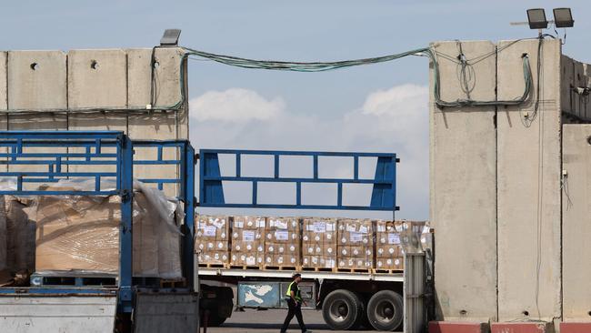 Aid shipments bound for Gaza are processed at the Egyptain border. Picture: AFP