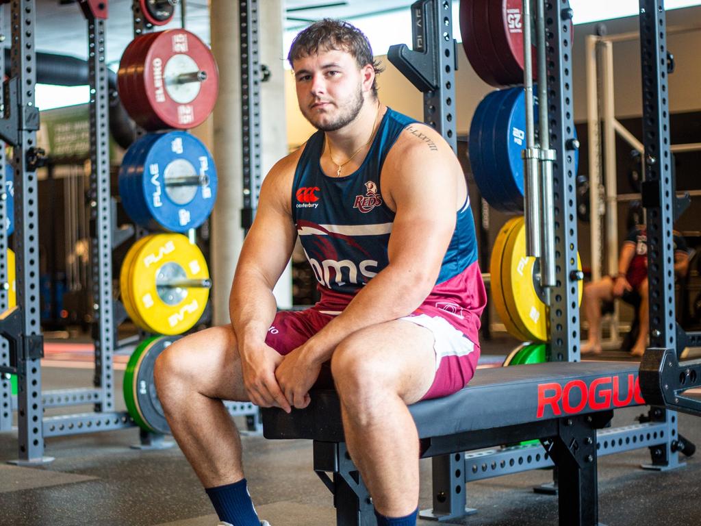 Reds prop Massimo De Lutiis in the Reds gym after bench pressing 202.5kg. Picture taken: Stefan Ahfuni