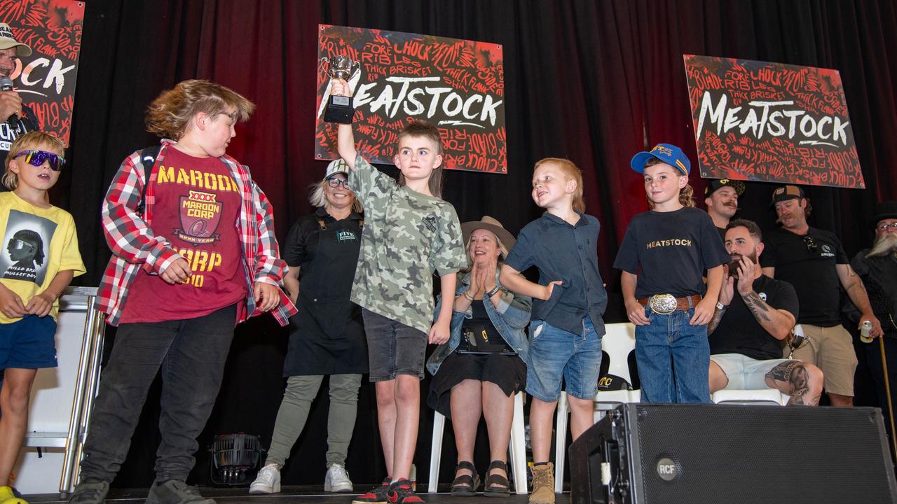 Holding his trophy for the best boys mullet, Charlie Bilton. Meatstock - Music, Barbecue and Camping Festival at Toowoomba Showgrounds.Saturday March 9th, 2024 Picture: Bev Lacey