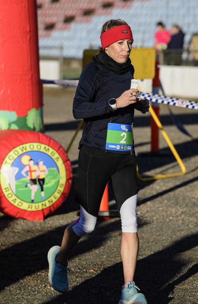 Solo runner Tara Miles in the 40 for Fortey relay at Toowoomba Showgrounds, Sunday, June 8, 2025. Picture: Kevin Farmer
