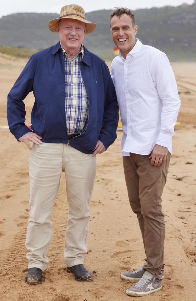 Ray Meagher and Matt Shirvington on set of Home and Away.