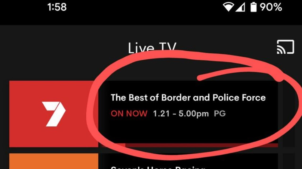 Screenshot of Australian Border Force program on 7 Plus while Grand Final begins. Picture: Twitter