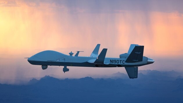 An MQ-9B sky guardian UAV drone.