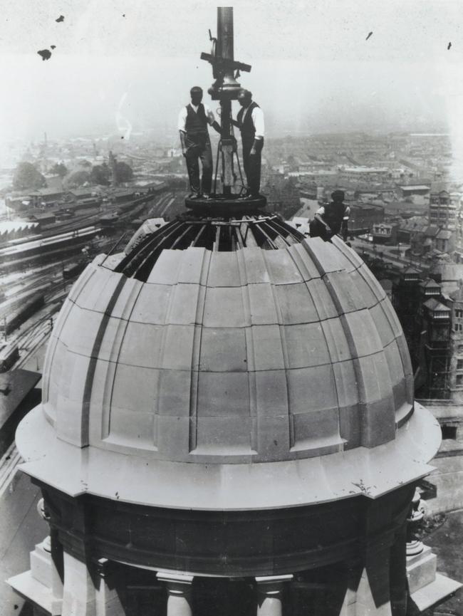 The 85.6m tall clock tower under construction, 1921. Picture: NSW State Archives