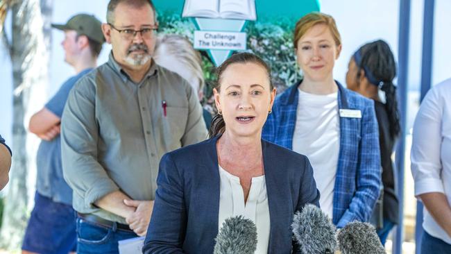 Health Minister Yvette D'Ath at Bray Park State High School for a Covid update. Picture: Richard Walker