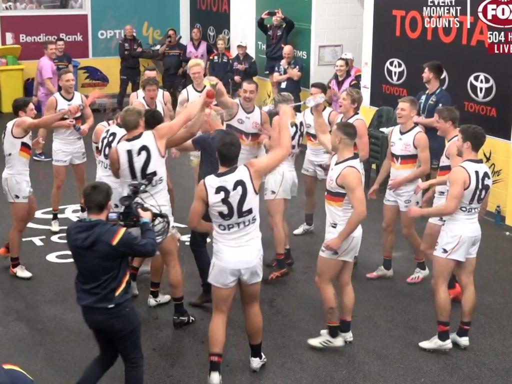 Matty Nicks gets the gatorade shower from the players