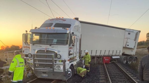 More photos of the B-double truck on the railway lines at Raglan. Photos: QPS