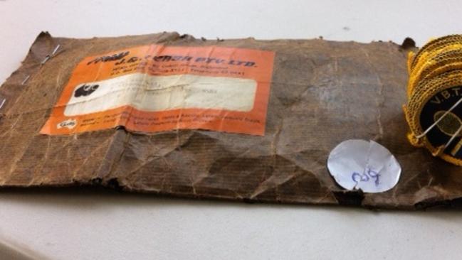 The package that Viewbank Tennis Club has finally received — about 40 years after it was sent.