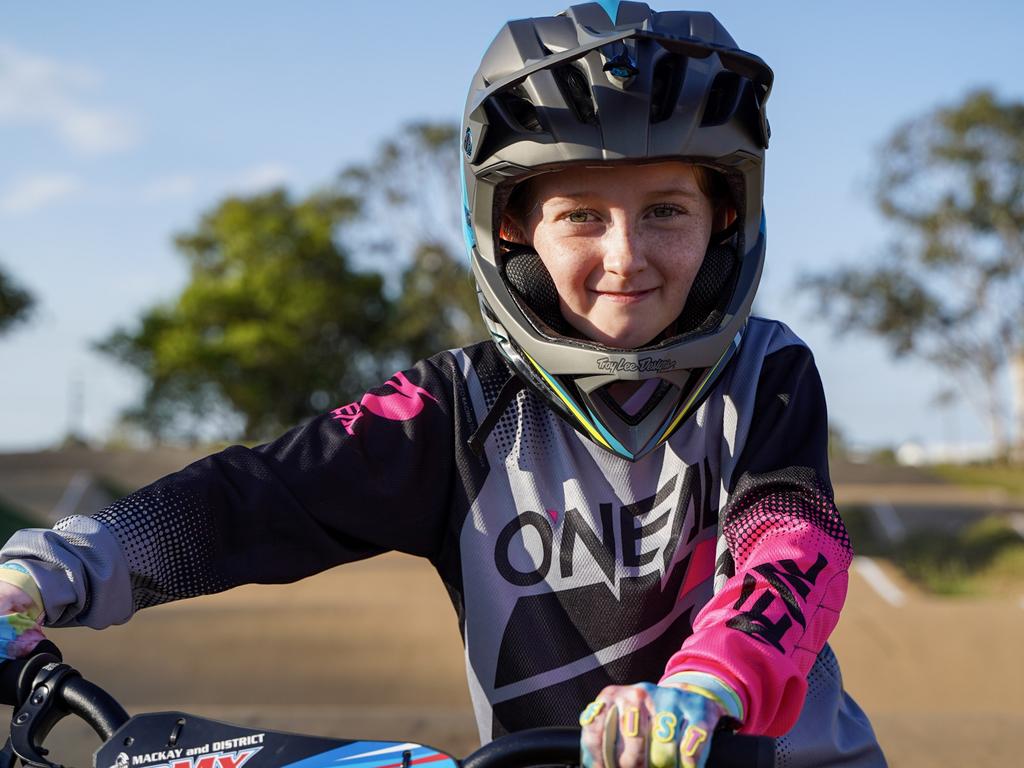 Ella Bonehill, 9, says it's been interesting hitting the BMX tracks as a girl but she loves it and has enjoyed making friends. Picture: Heidi Petith