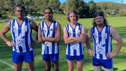 Father-sons Jeff Walker Senior and Jeff Walker Junior and Billy Joiner and James Joiner played for Buchan in the Omeo and District league on Saturday. Picture: Supplied