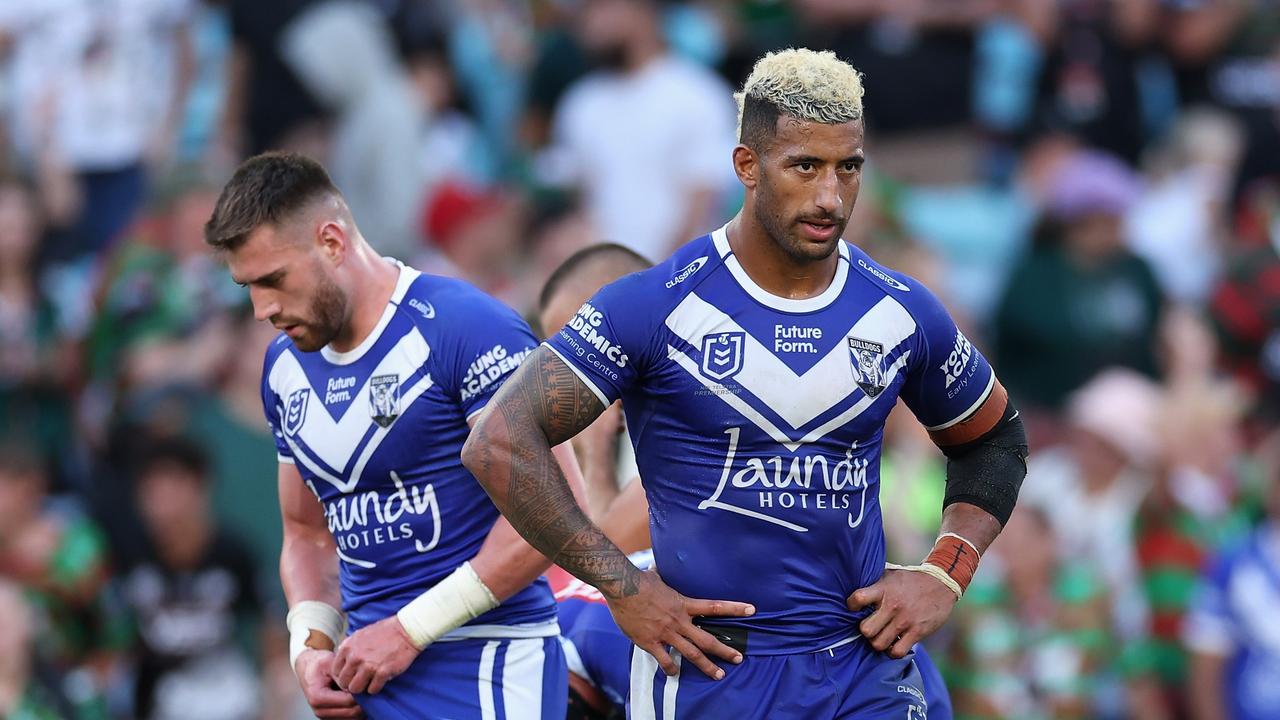 SYDNEY, AUSTRALIA - MARCH 29: Viliame Kikau of the Bulldogs looks dejected after losing the round four NRL match between South Sydney Rabbitohs and Canterbury Bulldogs at Accor Stadium, on March 29, 2024, in Sydney, Australia. (Photo by Cameron Spencer/Getty Images)
