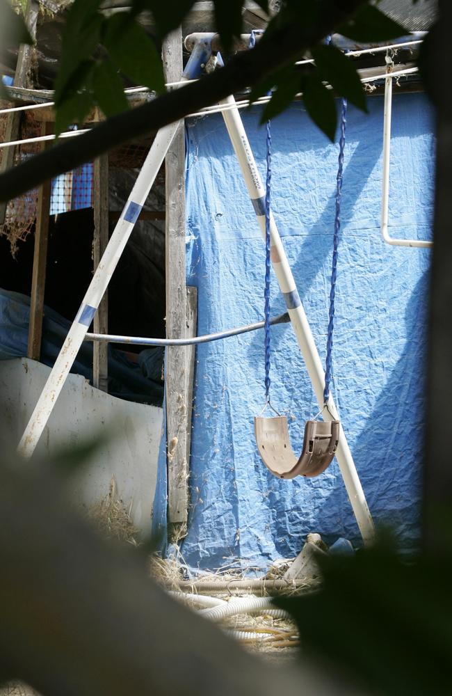 A child's swing is shown at a home where authorities say kidnapped victim Jaycee Lee Dugard lived.