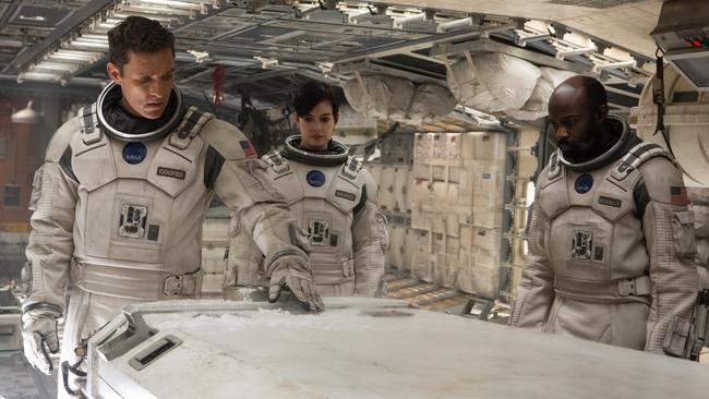 McConaughey, Anne Hathaway and David Gyasi in Interstellar.