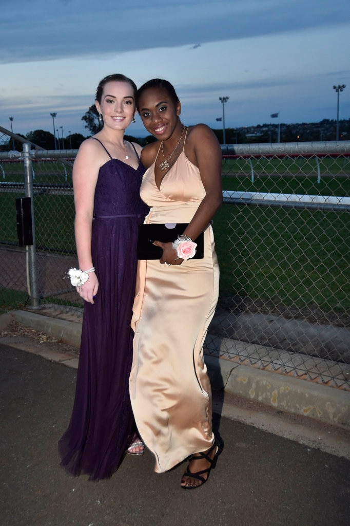 Jasmine Van Bael (left) and Cherrylynne Herry. St Saviour's College formal, Toowoomba Turf Club. November 2017. Picture: Bev Lacey