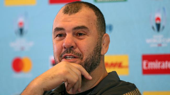 Wallabies coach Michael Cheika speaking in Tokyo on Monday. Picture: Getty Images