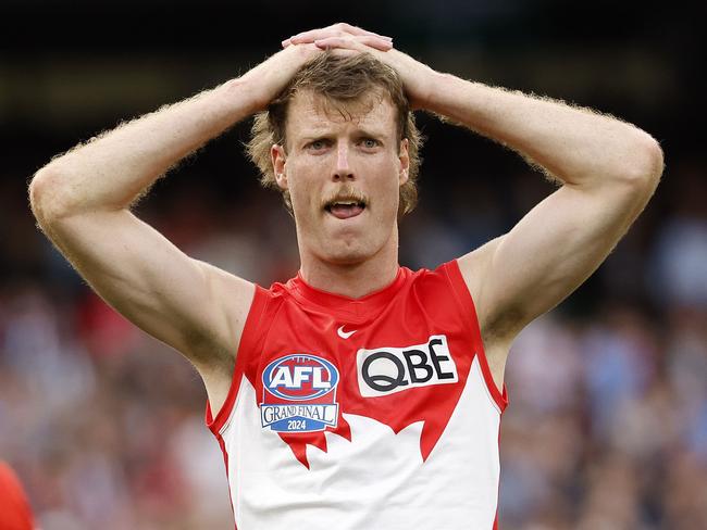 Sydney's Nick Blakey after their loss after the 2024 AFL Grand Final between the Sydney Swans and Brisbane Lions at the MCG on September 28, 2024. Photo by Phil Hillyard(Image Supplied for Editorial Use only - **NO ON SALES** - Â©Phil Hillyard )