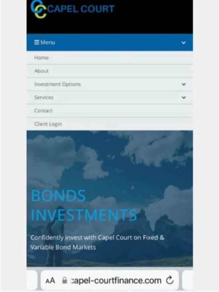 The fake website portal for the ANZ Capel Court scam.