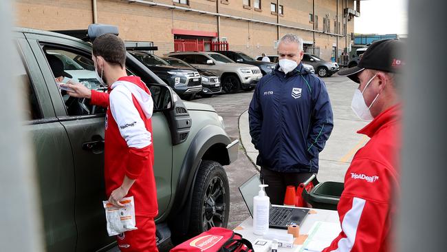 Dragons players undergo Covid protocols at WIN Stadium. Picture: Toby Zerna