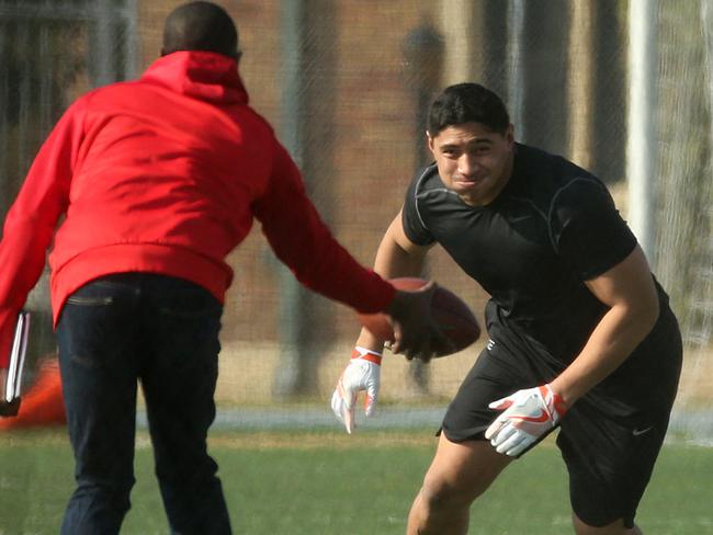 Jason Taumalolo put through exercises in front of NFL team scouts. Pic Nathan Edwards