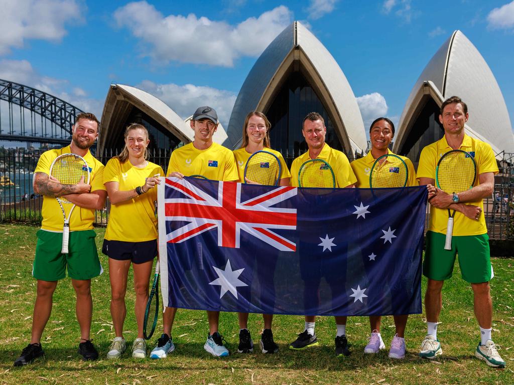 Rising tennis star Destanee Aiava (second from right) has criticised Australia’s United Cup culture, revealing she did not feel at home while competing in the green and gold team. Picture: Justin Lloyd.