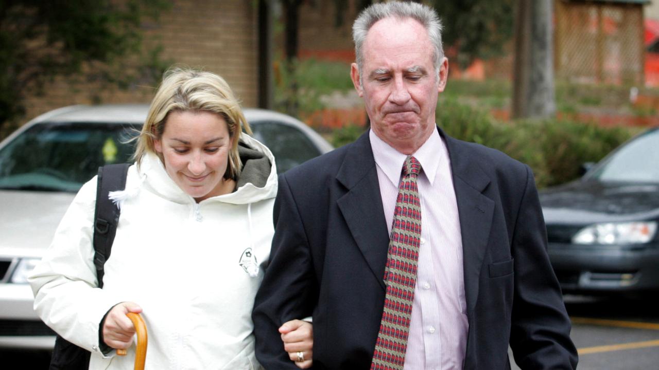 Lane and her retired detective father Peter at the inquest on her baby Tegan’s disappearance.