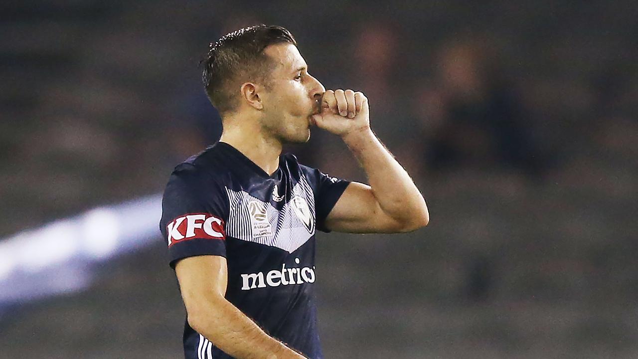 Kosta Barbarouses of the Victory celebrates a goal