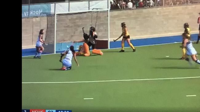 The moment Grafton's Martina Williams struck her second goal of the grand final, putting NSW up 4-2 and taking her tally to a tournament high eight goals at the 2021 Australian Under-15 Girls Hockey Championships at Bathurst on Thursday, 15th April, 2021.