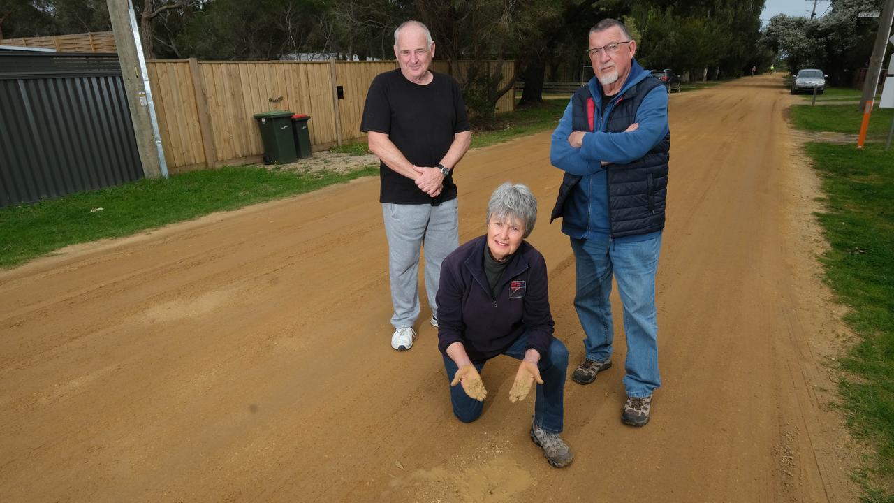 St Leonards residents who are frustrated with council about the state of the roads in the Lower Bluff area of St Leonards. Picture: Mark Wilson