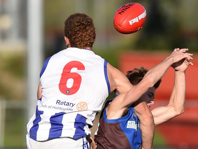 Oakleigh forward Aaron Cloke (left) playing against Ormond in 2017. Picture: Chris Eastman