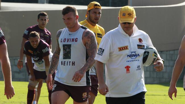 Josh McGuire and Anthony Griffin at Broncos training.