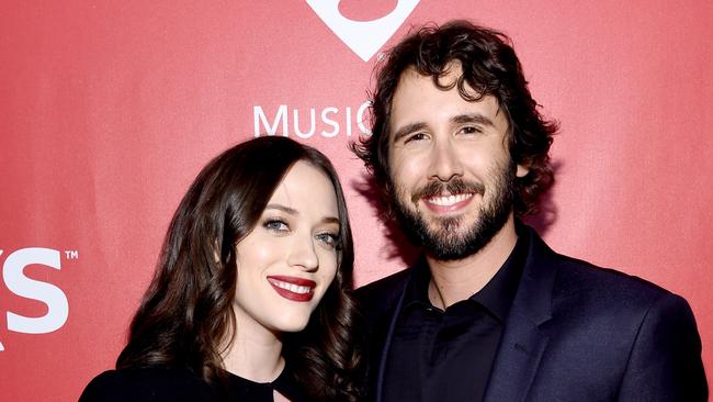 LOS ANGELES, CA - FEBRUARY 06: Actress Kat Dennings (L) and singer Josh Groban attend the 25th anniversary MusiCares 2015 Person Of The Year Gala honoring Bob Dylan at the Los Angeles Convention Center on February 6, 2015 in Los Angeles, California. The annual benefit raises critical funds for MusiCares' Emergency Financial Assistance and Addiction Recovery programs. For more information visit musicares.org. (Photo by Larry Busacca/Getty Images for NARAS)