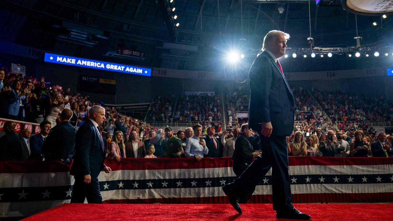 Trump’s rally, in Charlotte, North Carolina, was held indoors, in line with advice from the Secret Service after the attempt on his life. Picture: Brandon Bell/Getty Images via AFP