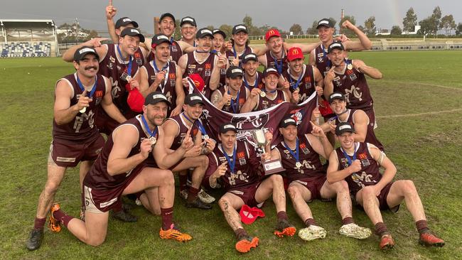 Melton celebrate winning the 2022 Ballarat Football Netball League premiership. Picture: Shane Jones.