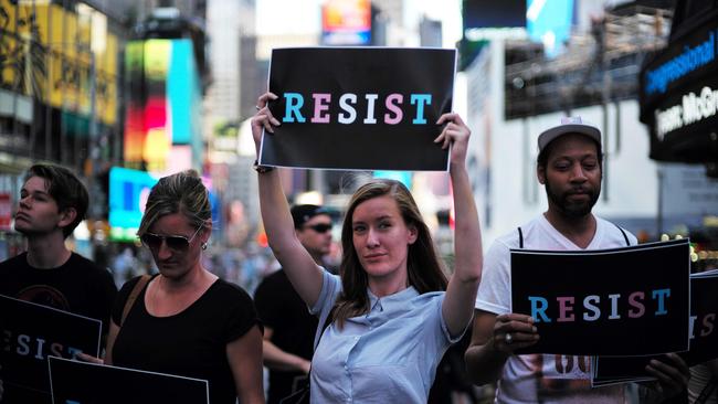 Pro-transgender protesters in Washington. Picture: AFP.